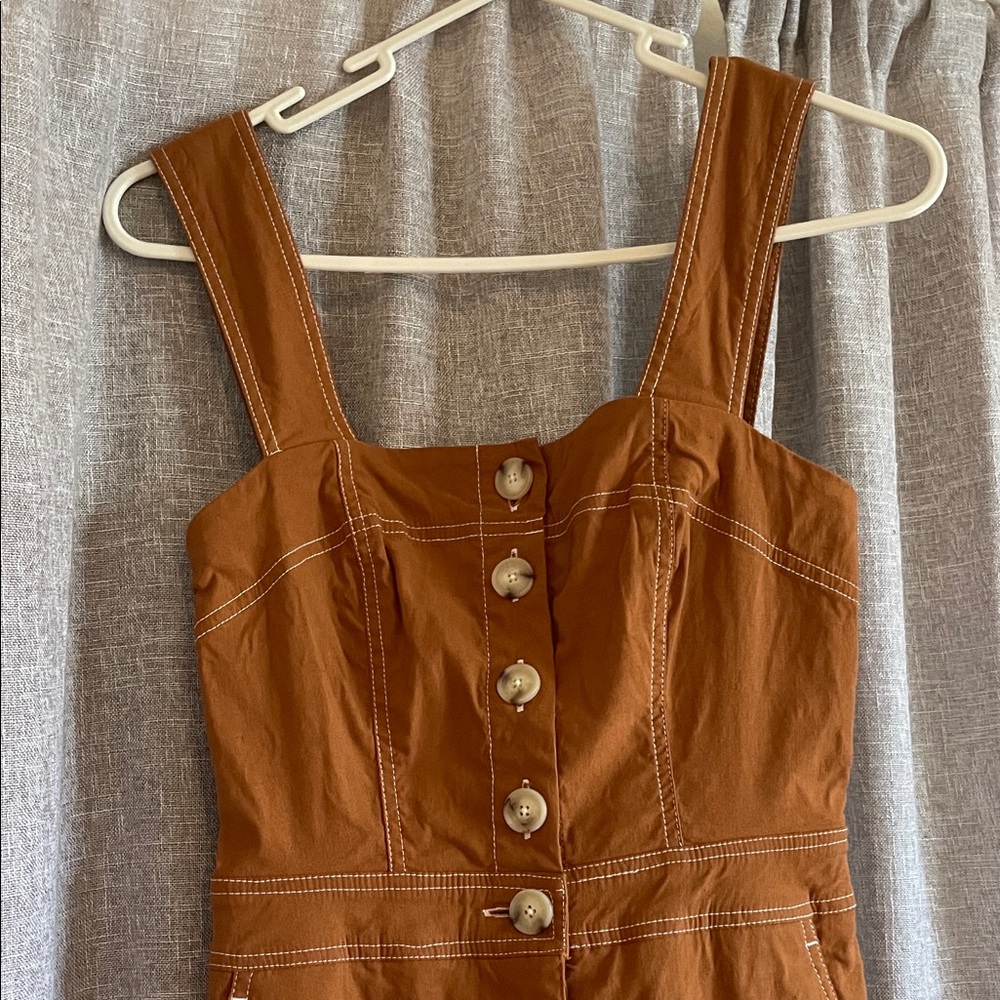 Anthropologie Button-Front Wide-Leg Jumpsuit in Rust Brown - Picture 3 of 5